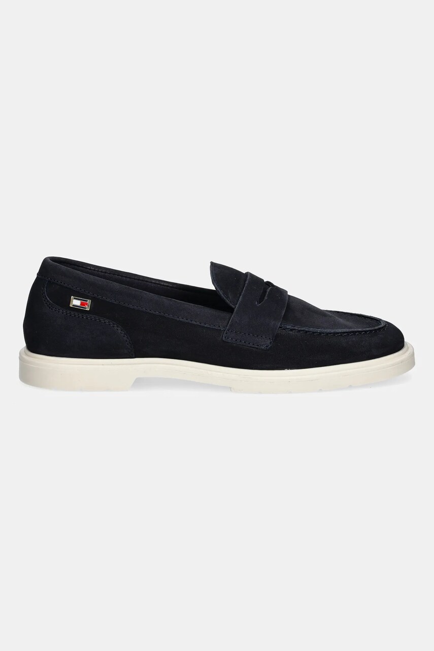 Мокасини з нубуку Tommy Hilfiger FLAG SOFT NUBUCK LOAFER жіночі колір синій на плоскому ходу FW0FW08679