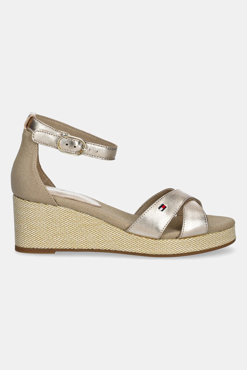 Сандалі Tommy Hilfiger FLAG METALLIC MID WEDGE ESPAD колір золотий FW0FW08810