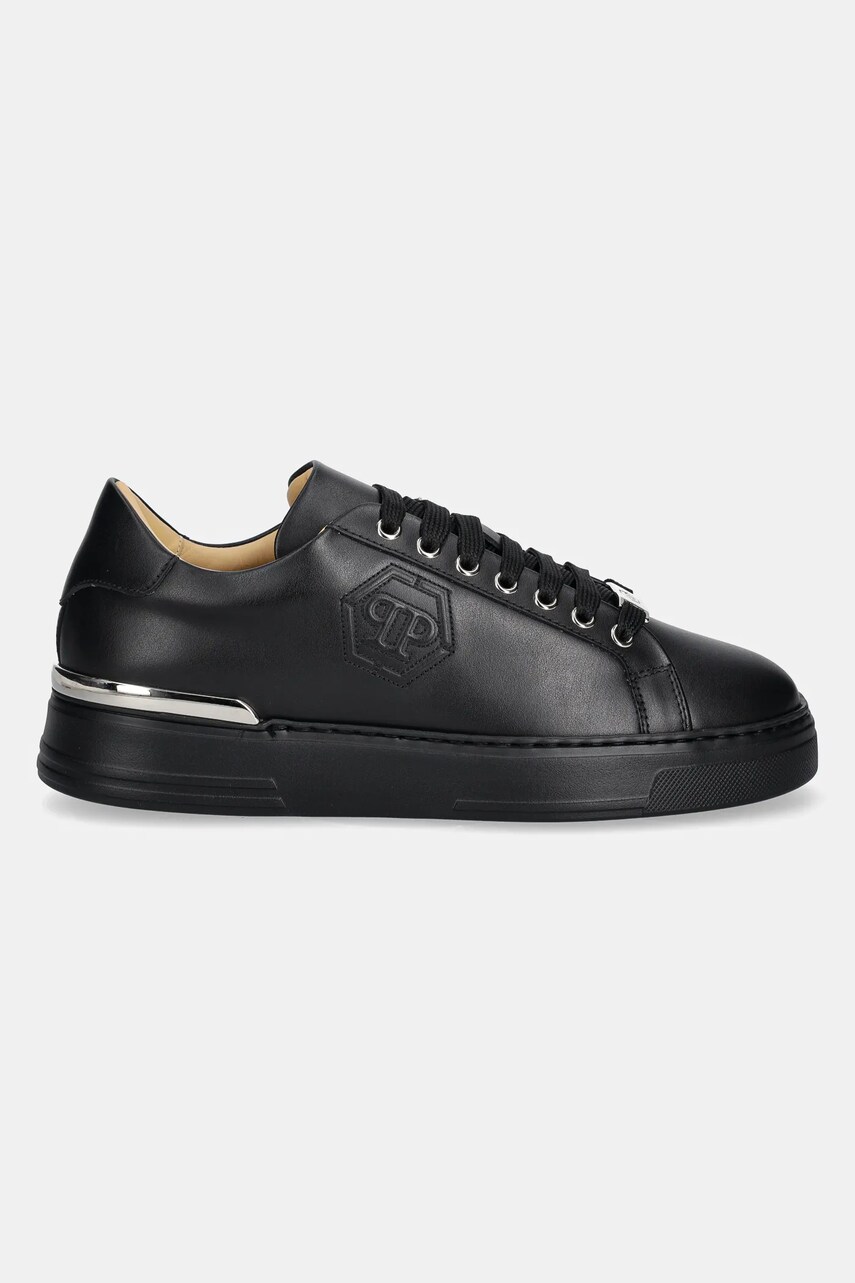 Шкіряні кросівки Philipp Plein Nappa Lo-Top Hexagon колір чорний USC0692 PLE075N 0202