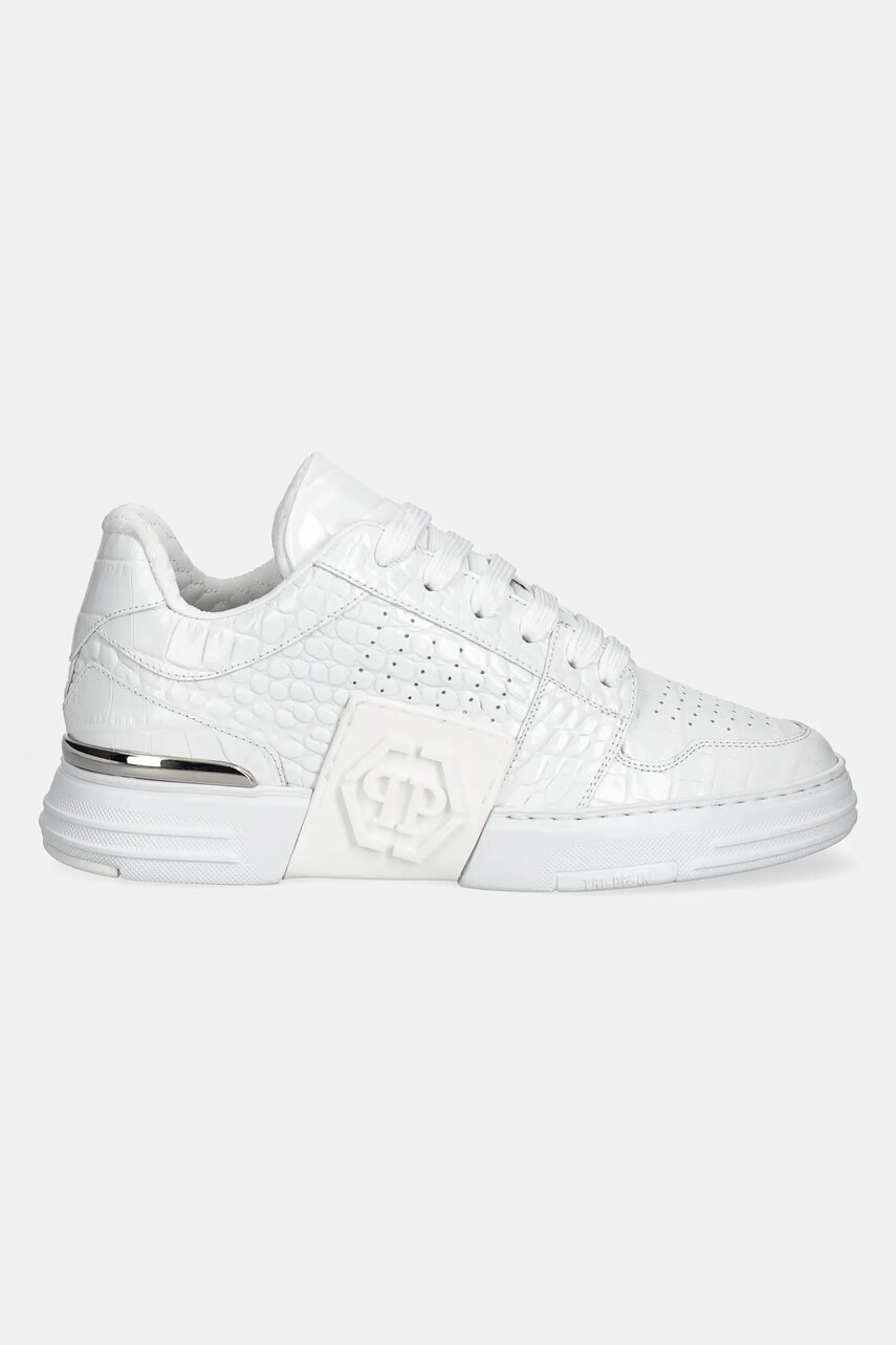 Шкіряні кросівки Philipp Plein Hexagon Croco Printed Leather колір білий USC0695 PLE010N 01