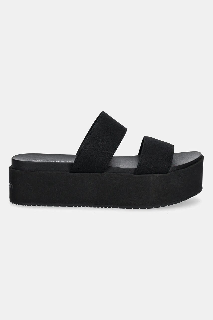 Шльопанці Calvin Klein Jeans FLATFORM SANDAL WEBBING IN жіночі колір чорний на платформі YW0YW01789