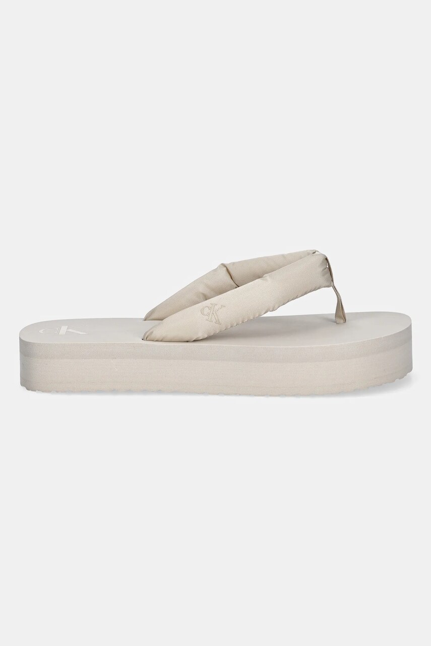 В'єтнамки Calvin Klein Jeans BEACH SANDAL FLATFORM TTXR SATIN жіночі колір бежевий на платформі YW0YW01723