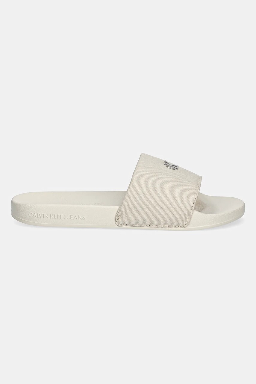 Шльопанці Calvin Klein Jeans SLIDE MONOGRAM HARDWARE жіночі колір бежевий YW0YW01713