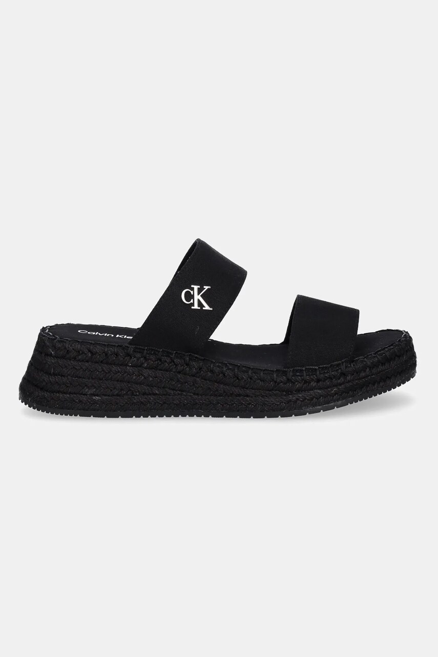 Шльопанці Calvin Klein Jeans SPORTY ROPE MG LTH WEBBING жіночі колір чорний на танкетці YW0YW01704