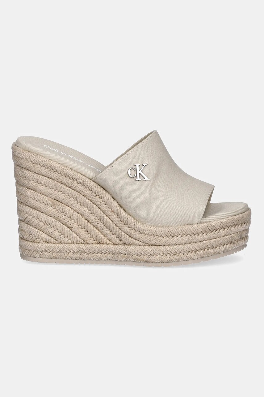 Шльопанці Calvin Klein Jeans WEDGE ROPE SLIDE MG жіночі колір бежевий на танкетці YW0YW01699