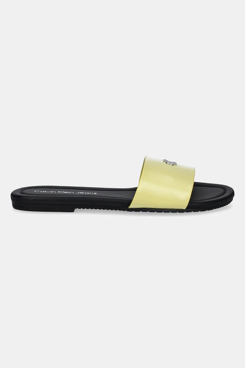 Шльопанці Calvin Klein Jeans FLAT SANDAL SLIDE MG жіночі колір жовтий YW0YW01697