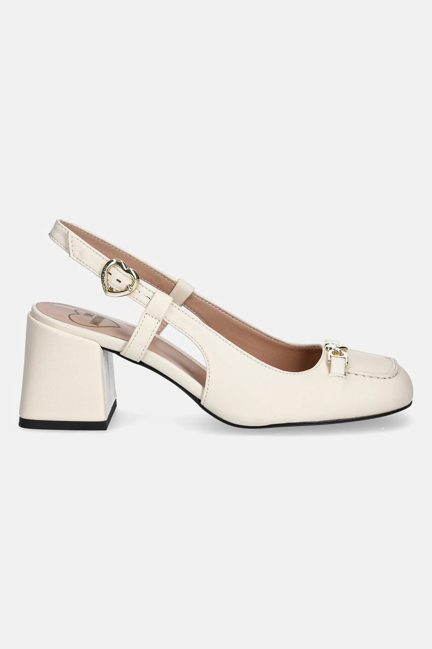Шкіряні туфлі Love Moschino колір бежевий каблук блок відкрита п'ята JA10107G1MIA0110