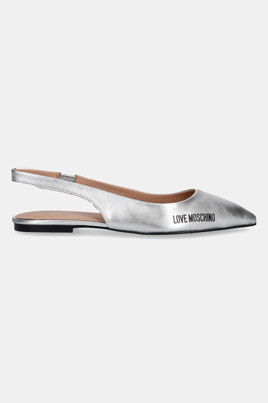 Шкіряні балетки Love Moschino колір срібний відкрита п'ята JA11021G1MIF0902
