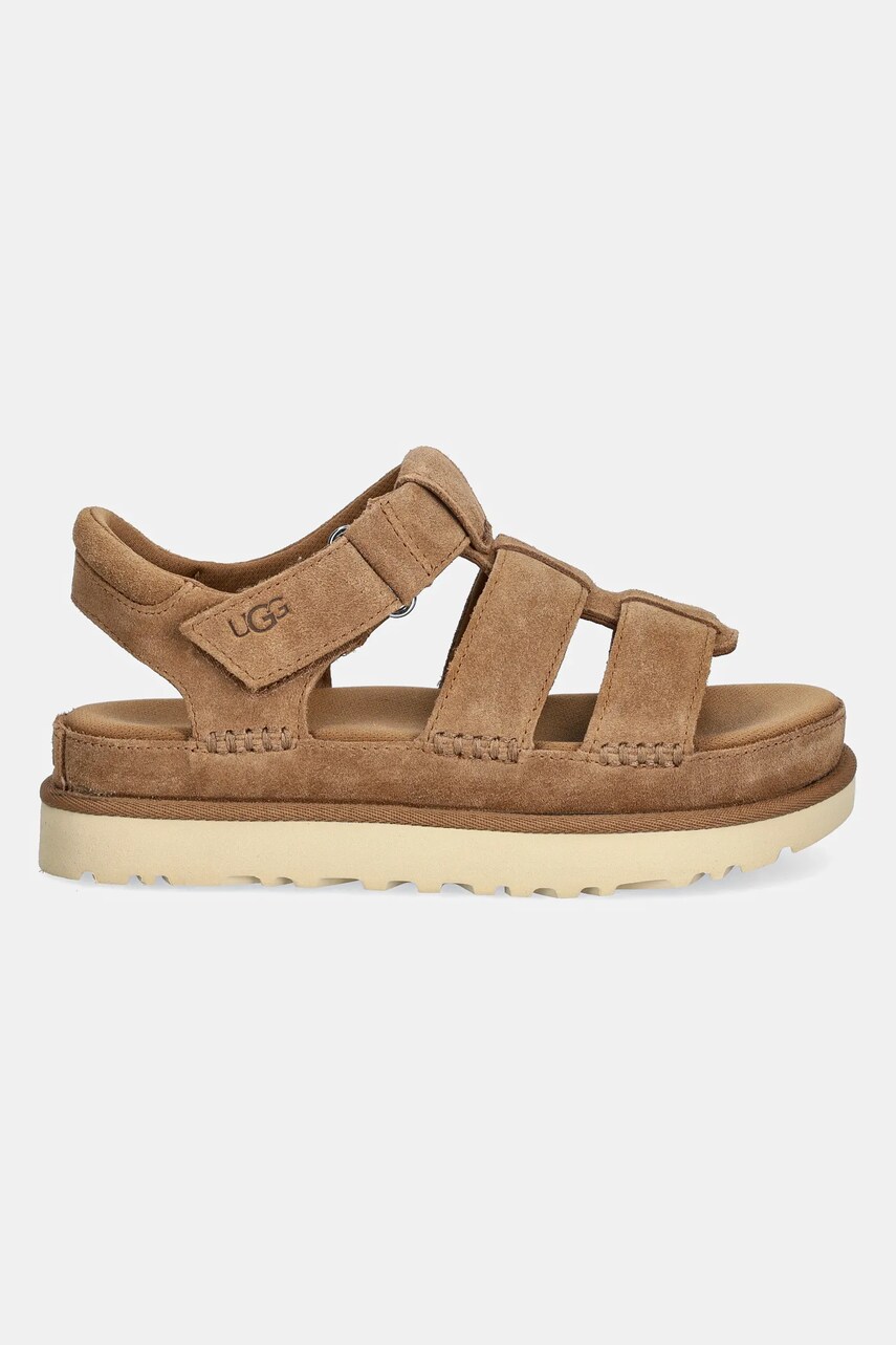 Замшеві сандалі UGG Goldenstar Strap жіночі колір коричневий на платформі 1137890-CHE