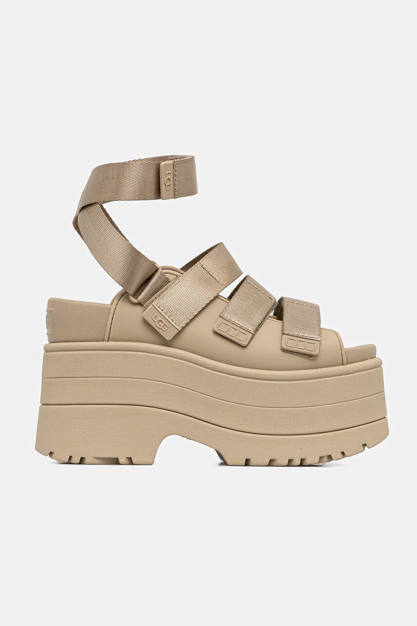 Сандалі UGG Goldenrise жіночі колір бежевий каблук блок 1167431-MDSD