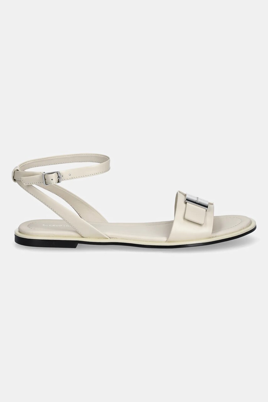 Шкіряні сандалі Calvin Klein FLAT SANDAL W/CK HW - LTH жіночі колір бежевий HW0HW02367
