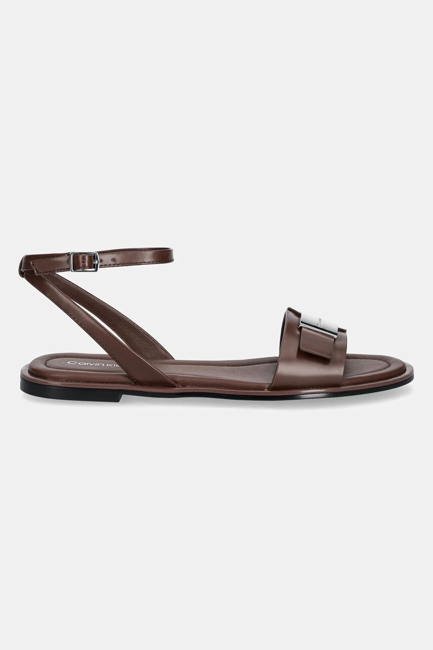 Шкіряні сандалі Calvin Klein FLAT SANDAL W/CK HW - LTH жіночі колір коричневий HW0HW02367