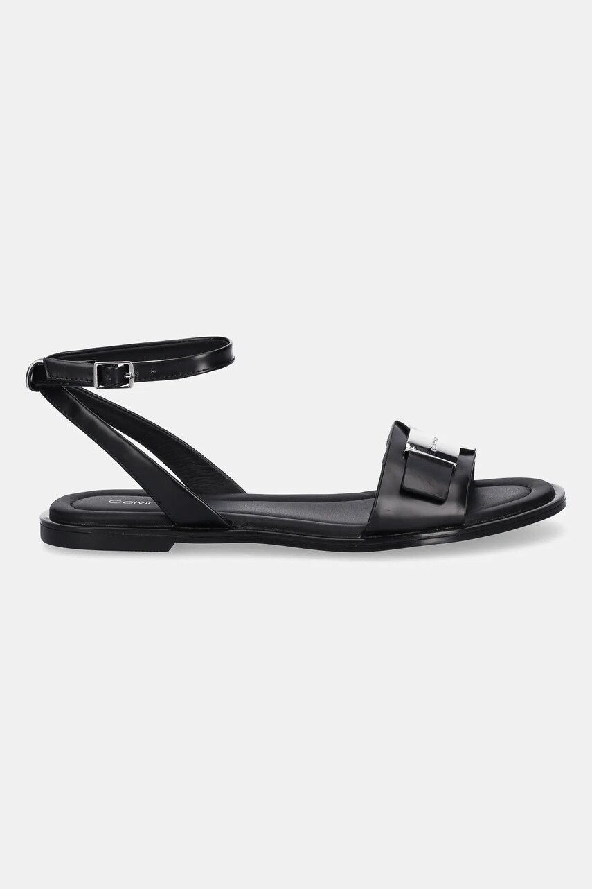 Шкіряні сандалі Calvin Klein FLAT SANDAL W/CK HW - LTH жіночі колір чорний HW0HW02367