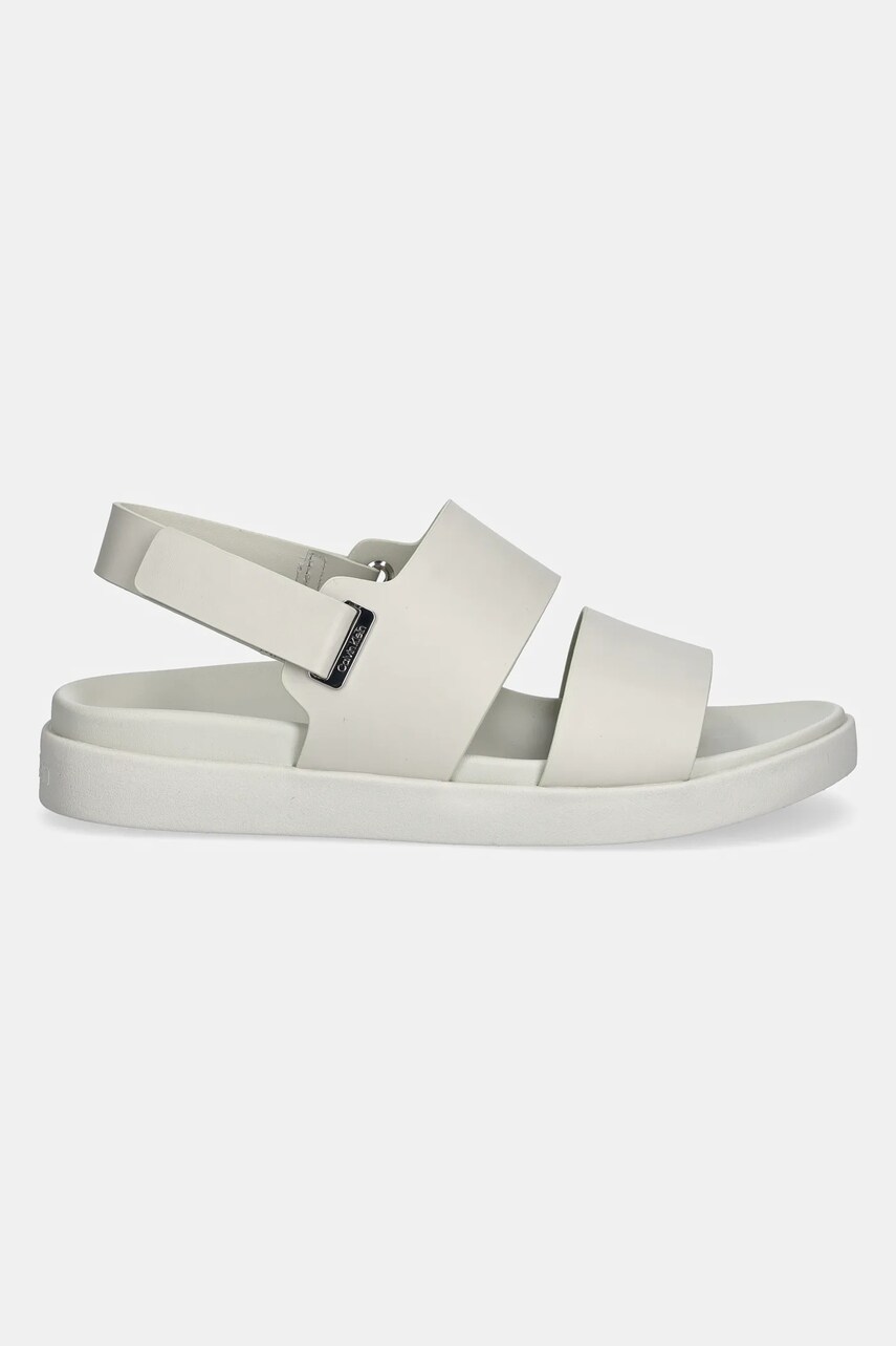 Шкіряні сандалі Calvin Klein FLAT ADJ SANDAL EYELET жіночі колір сірий HW0HW02488