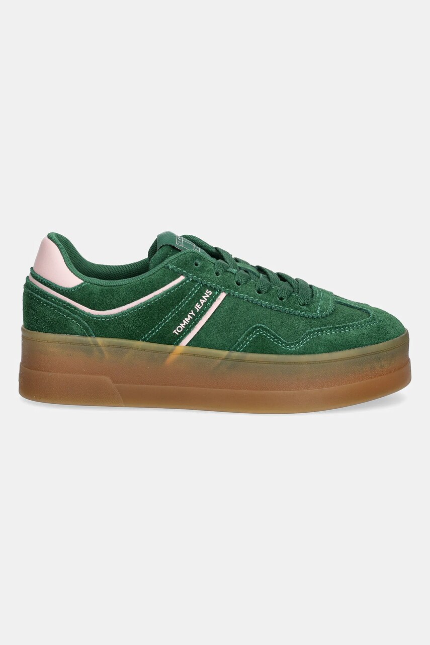 Замшеві кросівки Tommy Jeans THE GREENWICH FLATFORM SUEDE колір зелений EN0EN02734