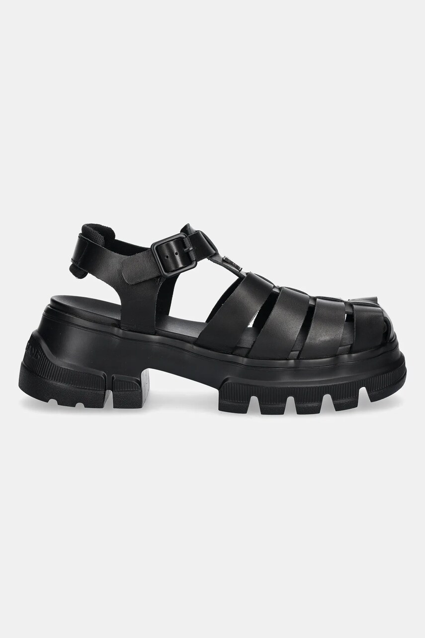 Шкіряні сандалі Tommy Jeans FISHERMAN SANDAL жіночі колір чорний на платформі EN0EN02751
