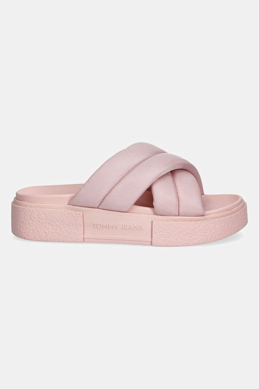 Шльопанці Tommy Jeans FLATFORM SANDAL жіночі колір рожевий на платформі EN0EN02775