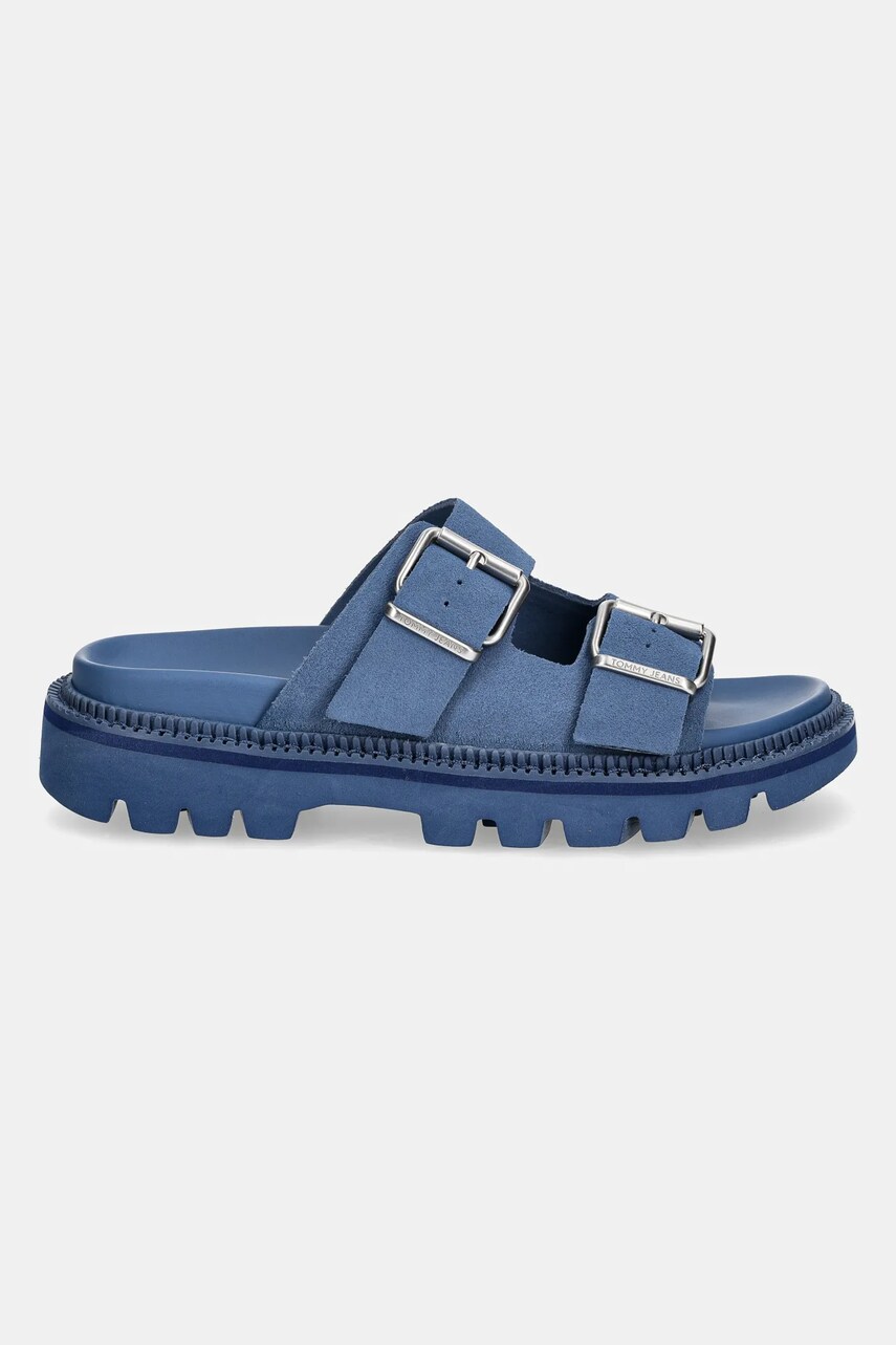 Замшеві шльопанці Tommy Jeans DOUBLE STRAP SANDAL SUEDE жіночі на платформі EN0EN02797