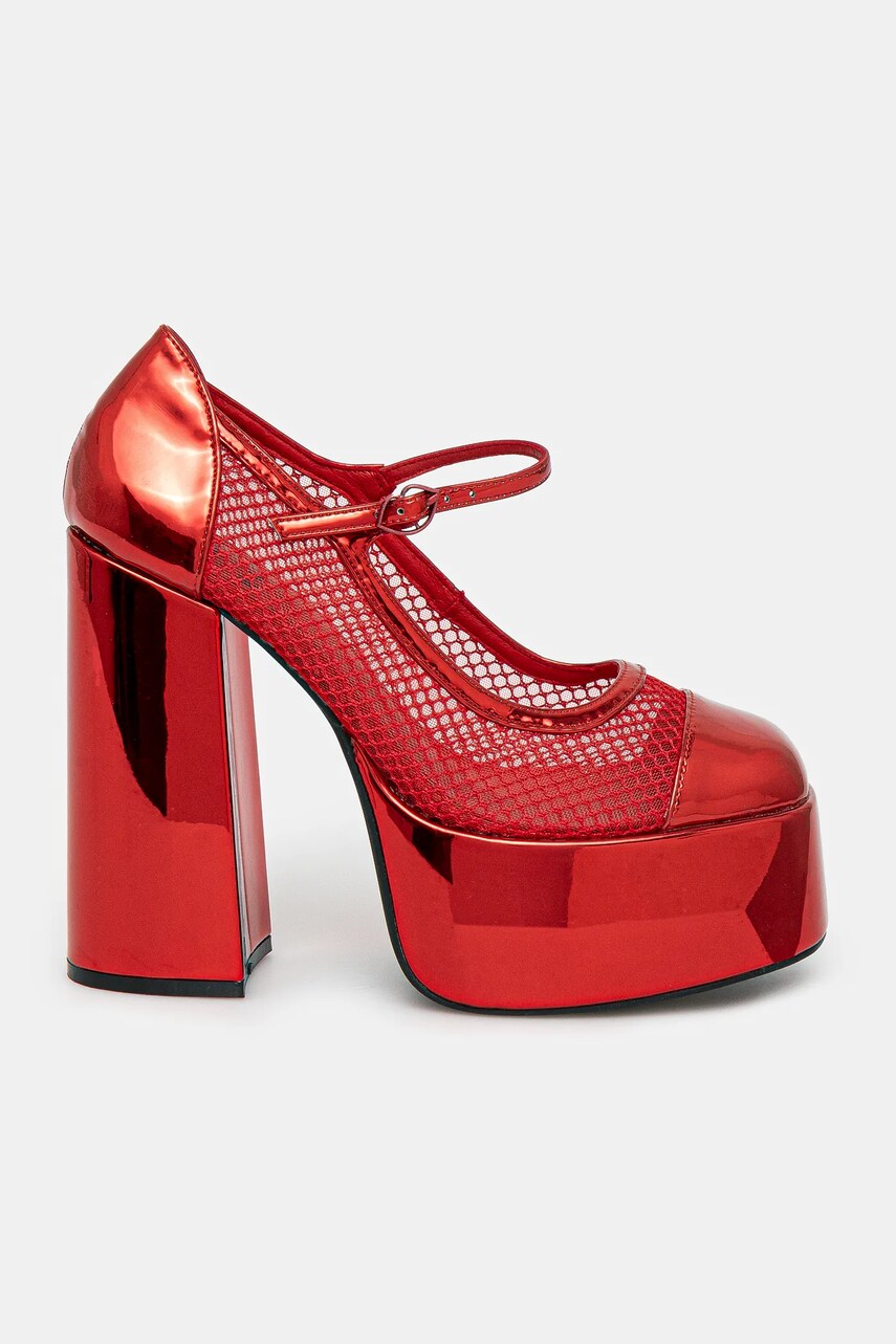 Туфлі Koi Footwear x Rocky Horror Show Regular Frankie Fan Fishnet колір червоний каблук блок Regular Frankie Fan Fishnet
