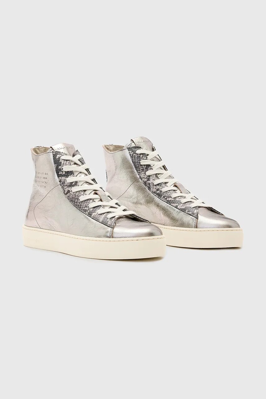 Шкіряні кеди AllSaints Tana Metallic High Top колір срібний W118FB