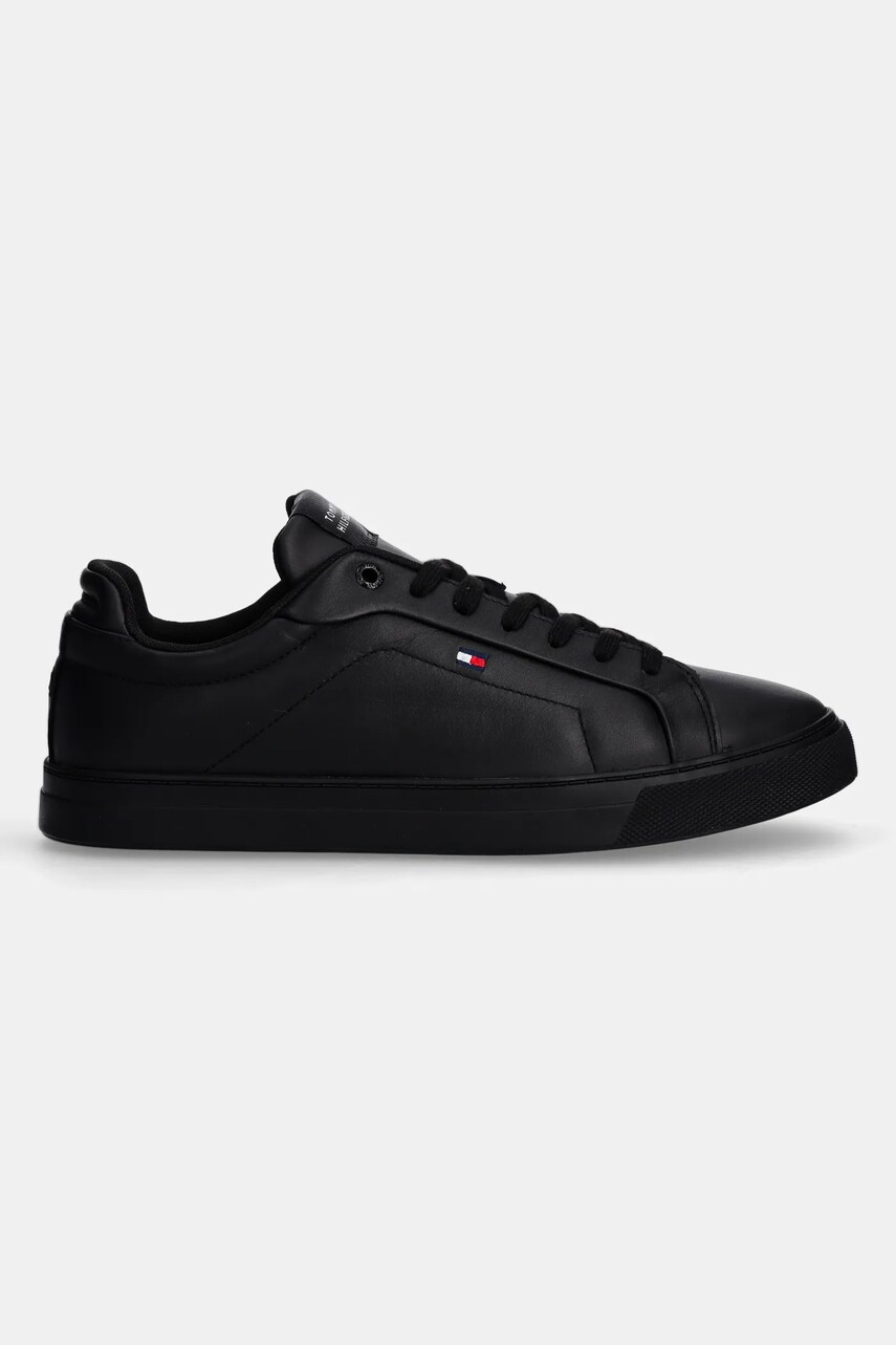 Шкіряні кросівки Tommy Hilfiger ICON COURT LTH FLAG ESS колір чорний FM0FM05317