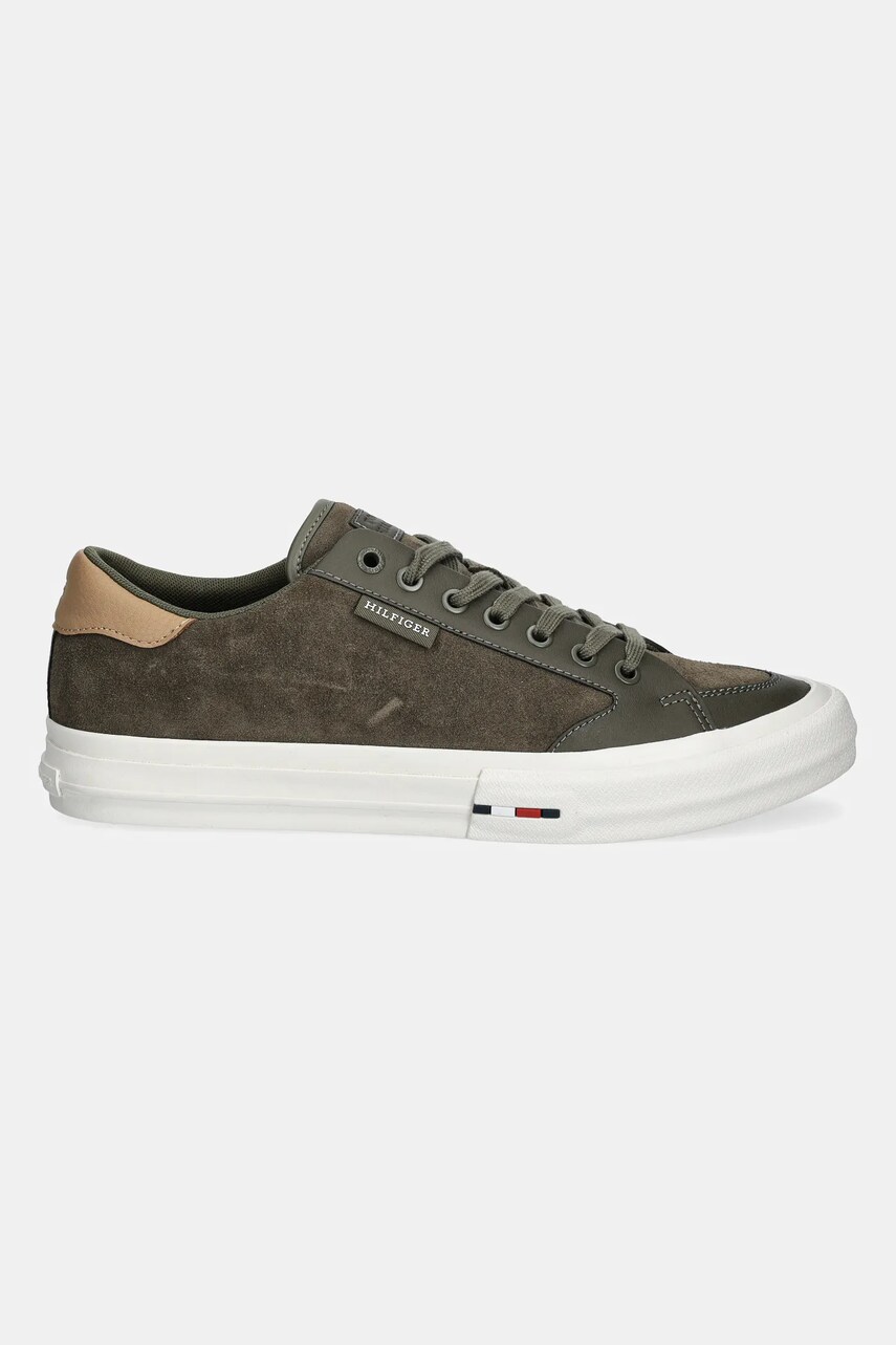 Замшеві кросівки Tommy Hilfiger TH HI VULC STREET LOW SUEDE RWB колір зелений FM0FM05458
