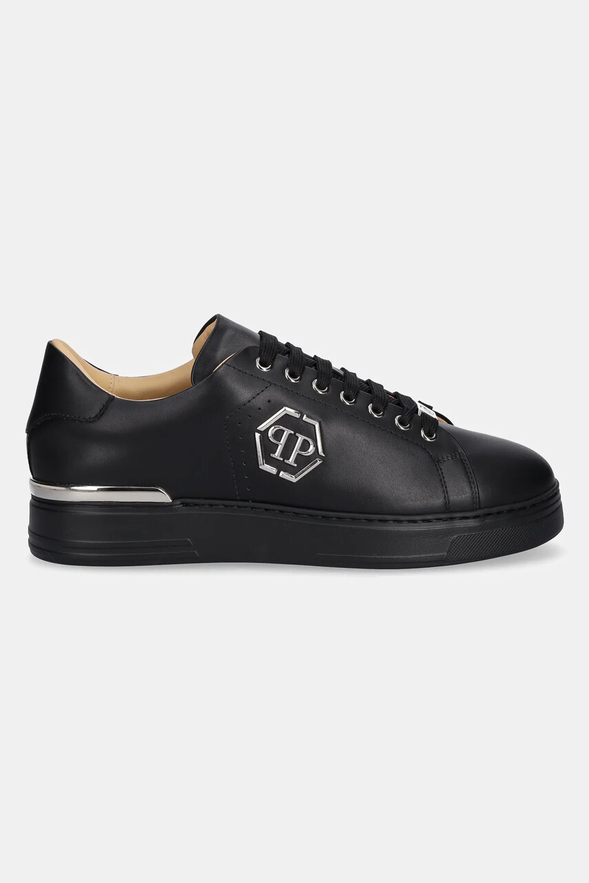 Шкіряні кросівки Philipp Plein Nappa Lo-Top Hexagon чоловічі колір чорний USC0670 PLE010N 0202