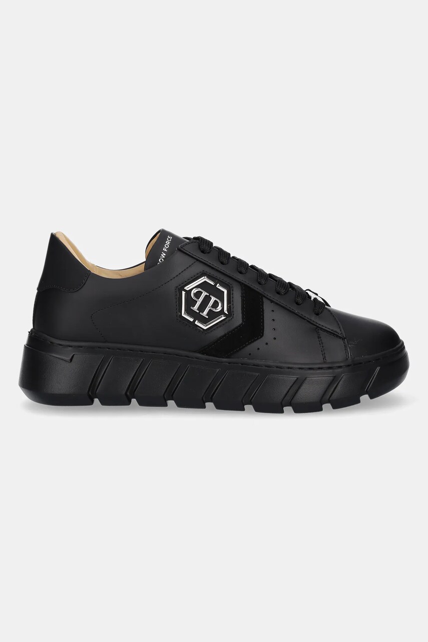 Шкіряні кросівки Philipp Plein Nappa Lo-Top Hexagon чоловічі колір чорний USC0698 PLE075N 0202
