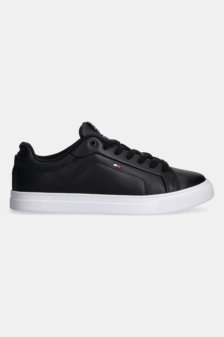 Шкіряні кросівки Tommy Hilfiger ICON COURT PINPERF LTH колір чорний FM0FM05483