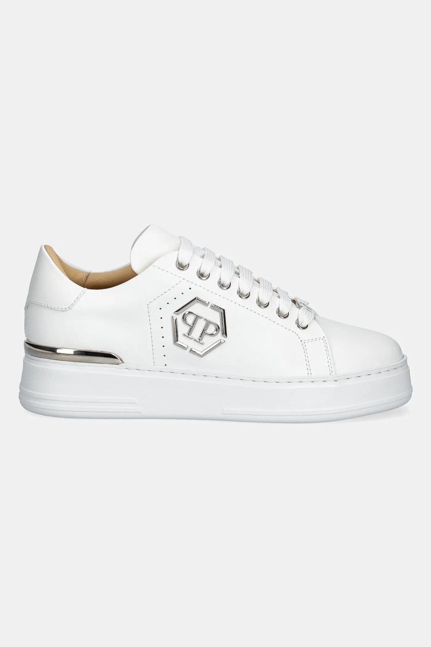 Шкіряні кросівки Philipp Plein Nappa Lo-Top Hexagon колір білий USC0670 PLE010N 01