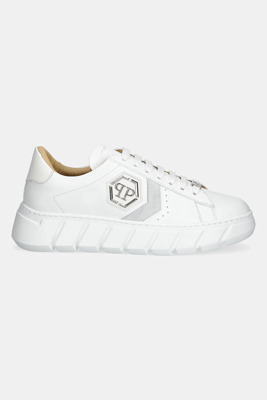 Шкіряні кросівки Philipp Plein Nappa Lo-Top Hexagon колір білий USC0698 PLE075N 01