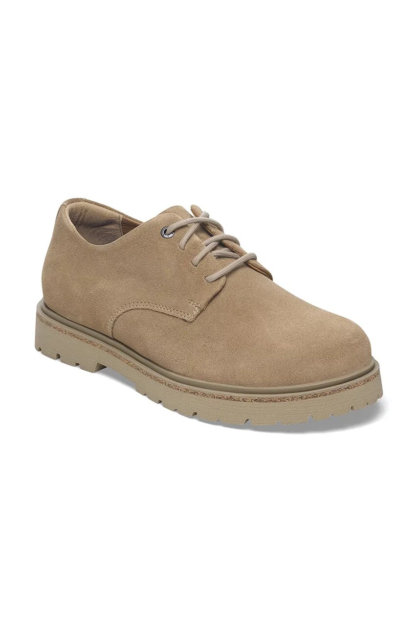 Замшеві туфлі Birkenstock Highwood Lace Low колір коричневий на плоскому ходу 1029696