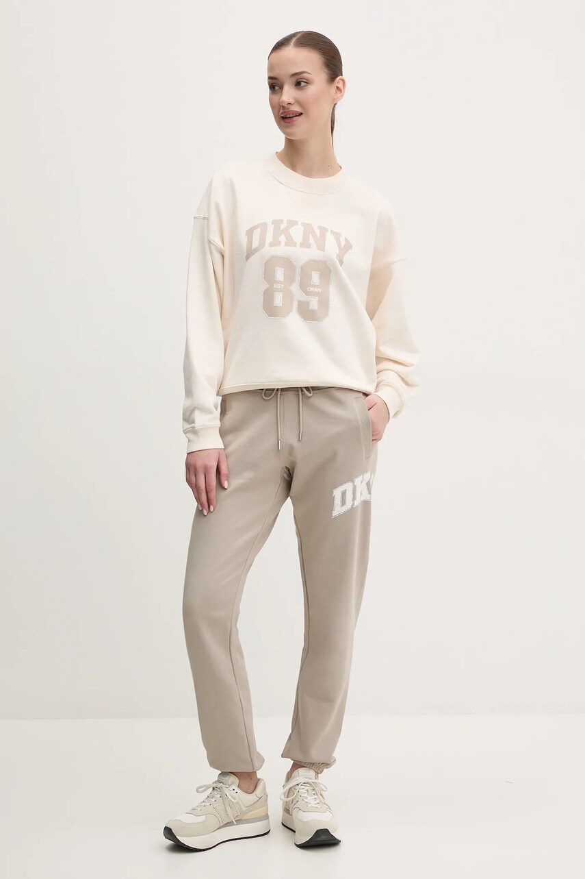 Бавовняна кофта Dkny жіноча колір бежевий з аплікацією DP5T1230