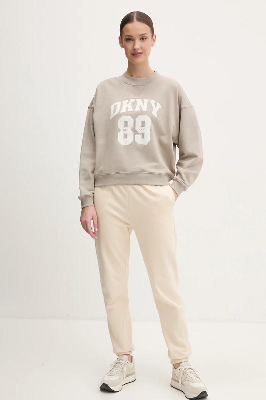 Бавовняна кофта Dkny жіноча колір бежевий з аплікацією DP5T1230