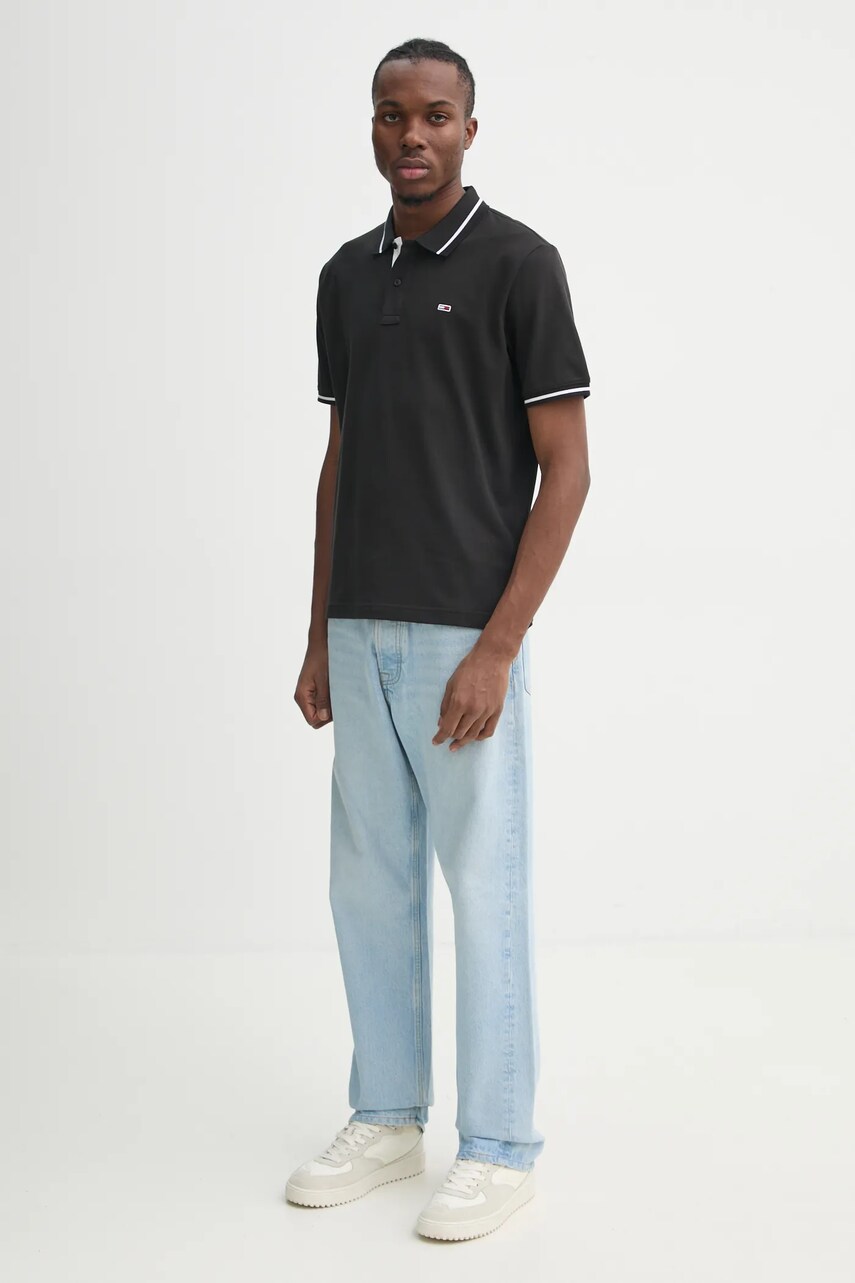 Бавовняне поло Tommy Jeans колір чорний однотонне DM0DM20745