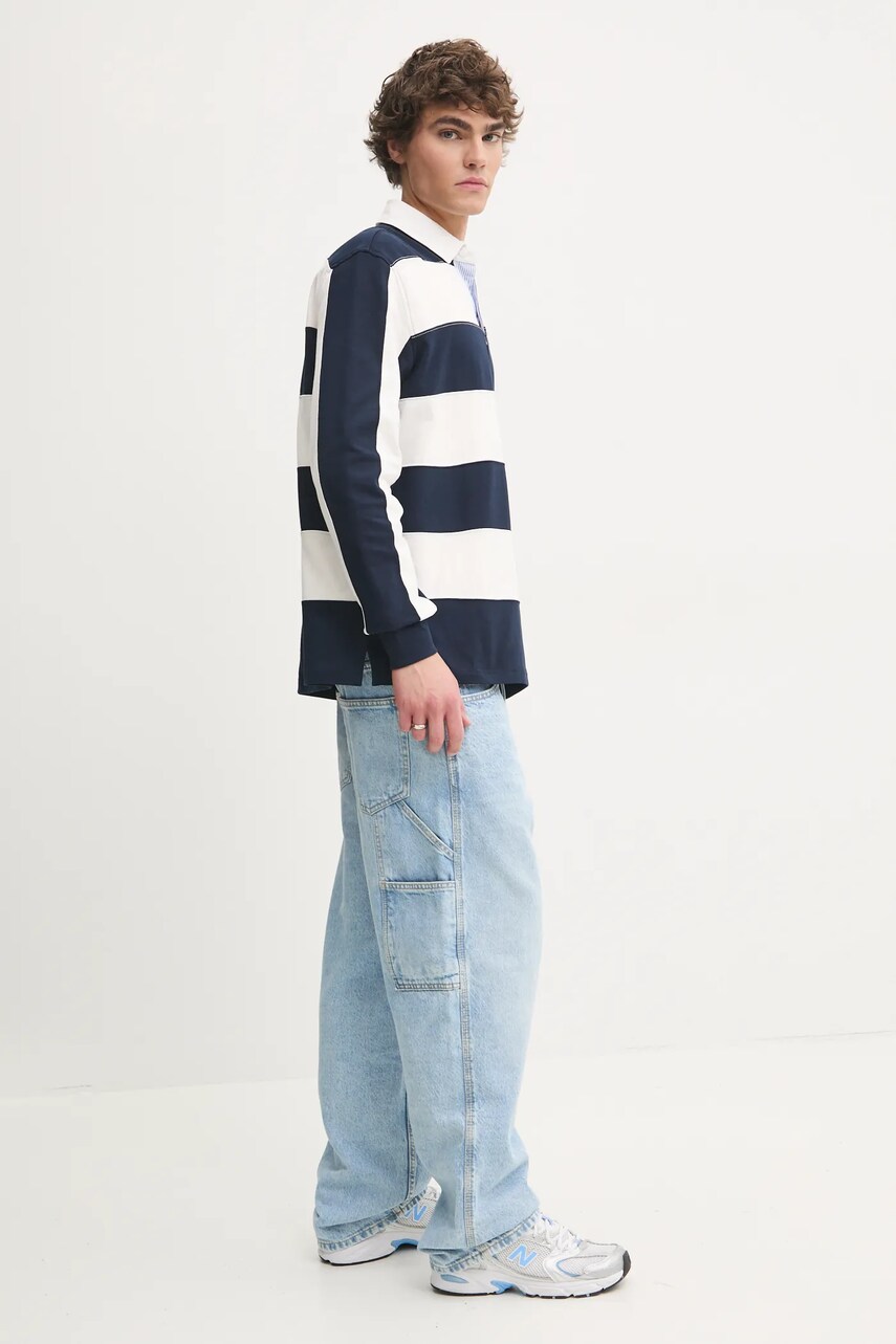 Бавовняний лонгслів Tommy Jeans колір синій візерунок DM0DM20666