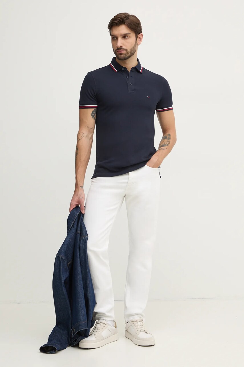 Поло Tommy Hilfiger чоловіче колір синій однотонне MW0MW37346
