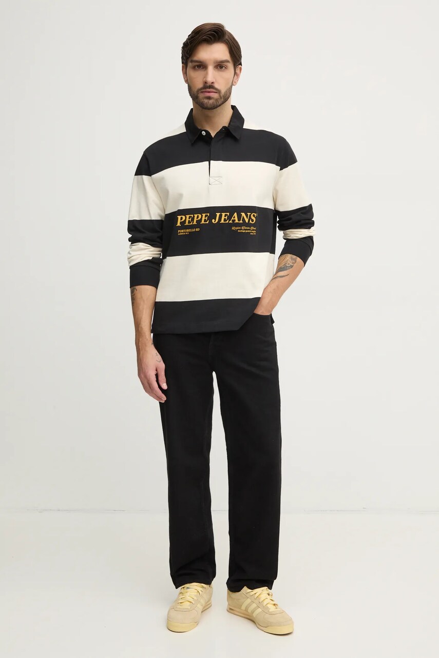 Бавовняний лонгслів Pepe Jeans BRANDON колір чорний візерунок PM542230