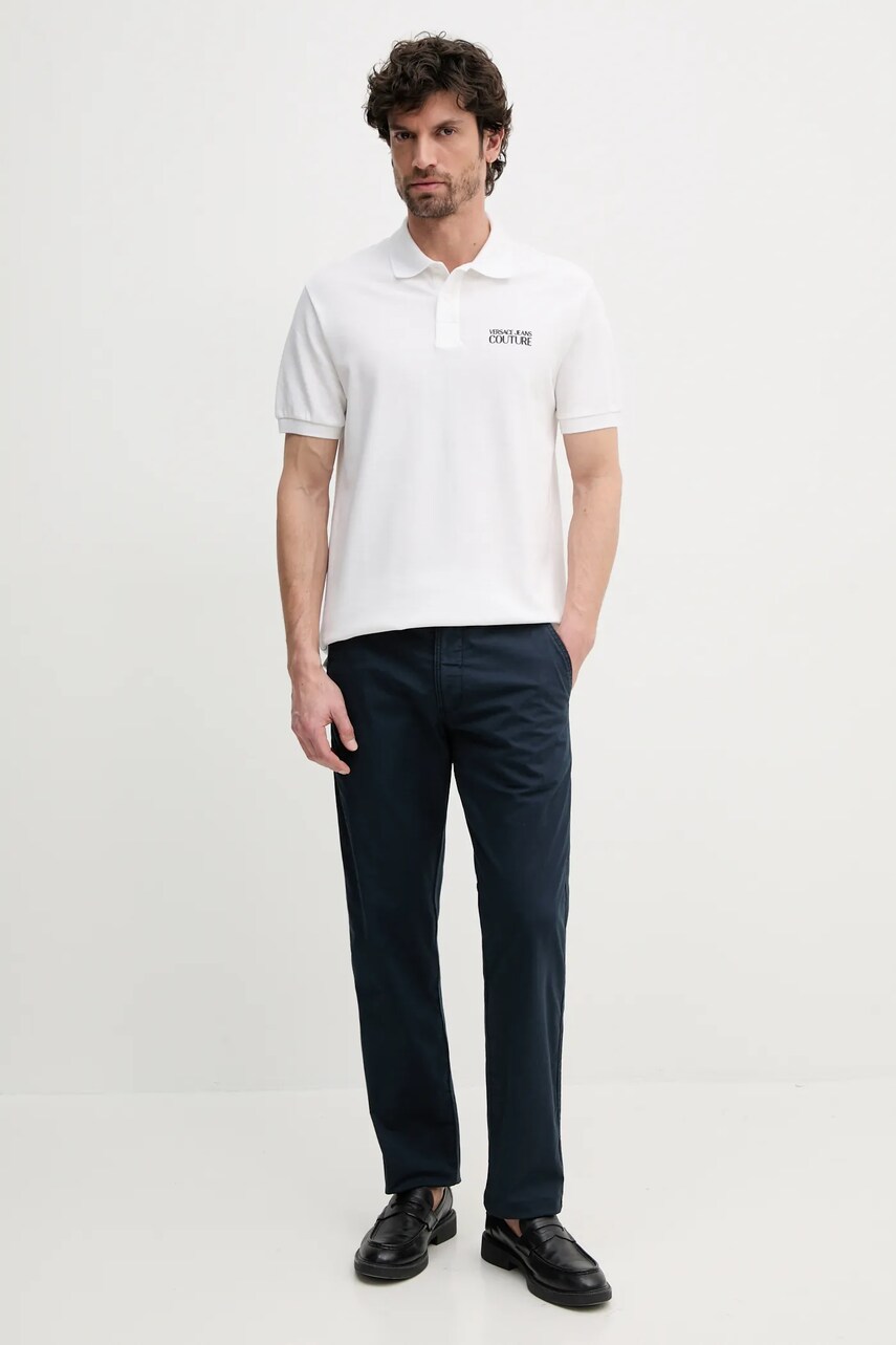 Бавовняне поло Versace Jeans Couture чоловіче колір бежевий з аплікацією 78GAG623 J0003