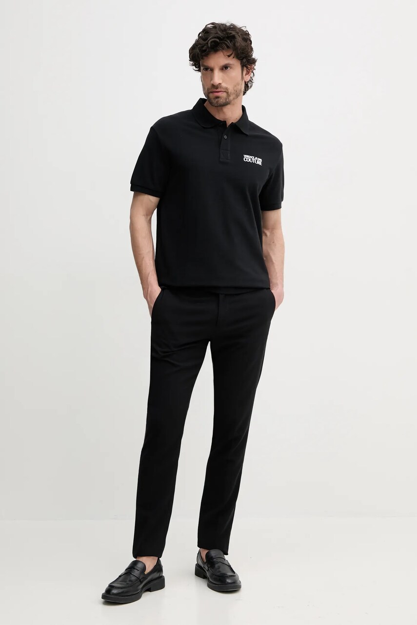 Бавовняне поло Versace Jeans Couture чоловіче колір чорний з аплікацією 78GAG623 J0003