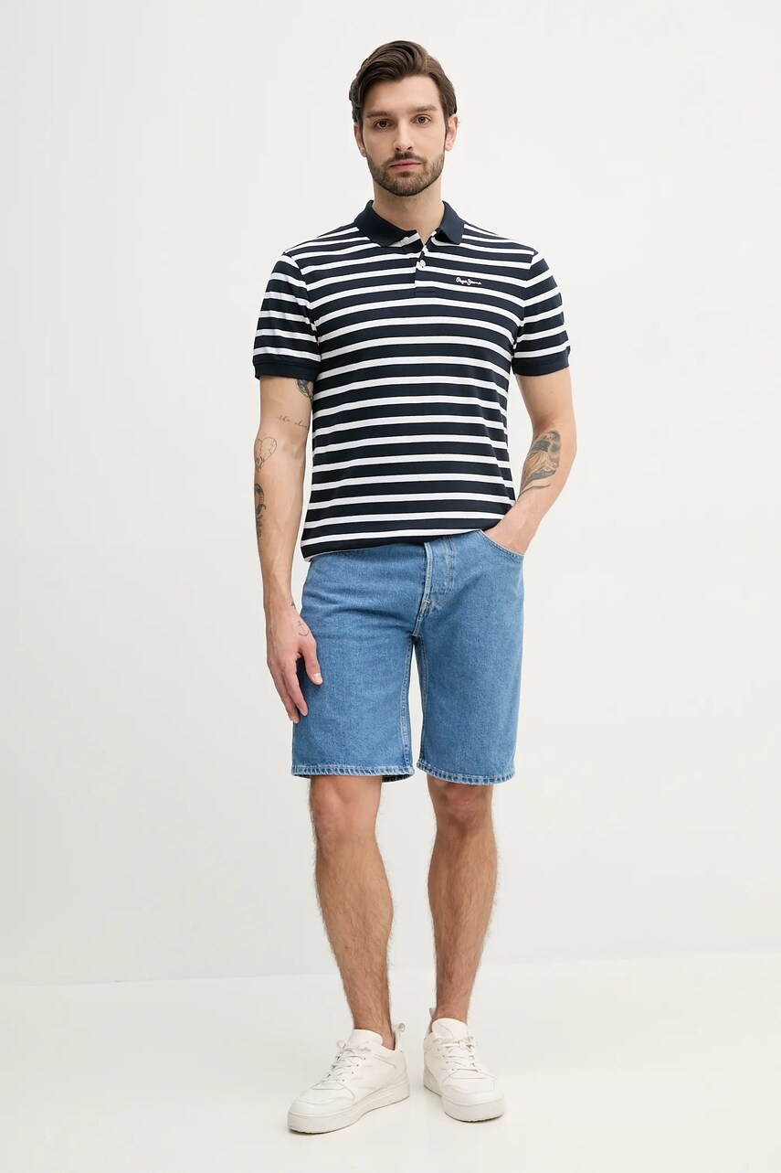 Бавовняне поло Pepe Jeans BARRET чоловіче колір синій візерунок PM542241