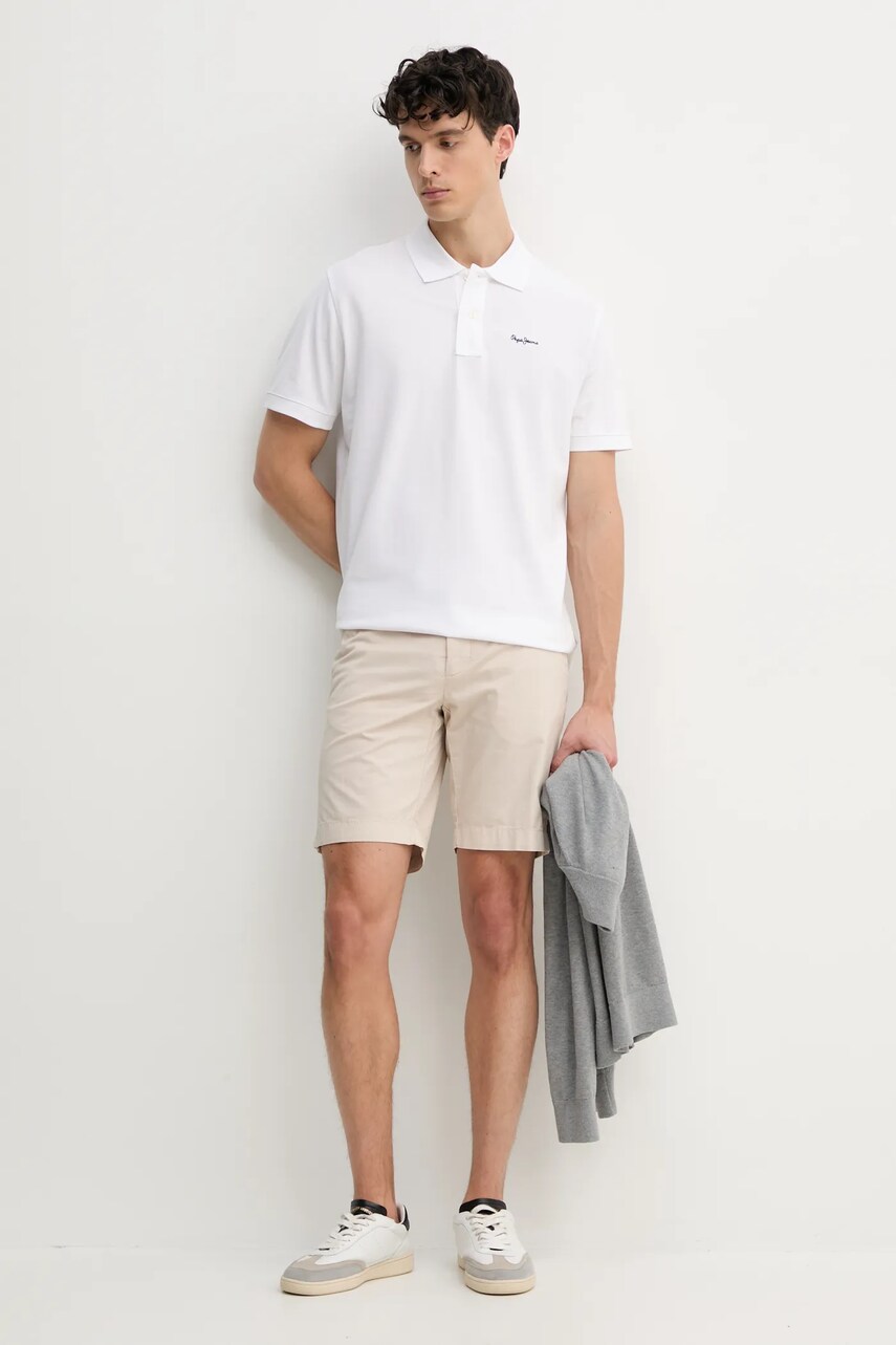 Бавовняне поло Pepe Jeans ESSENTIAL POLO CONTRAST LOGO чоловіче колір білий однотонне PM542298