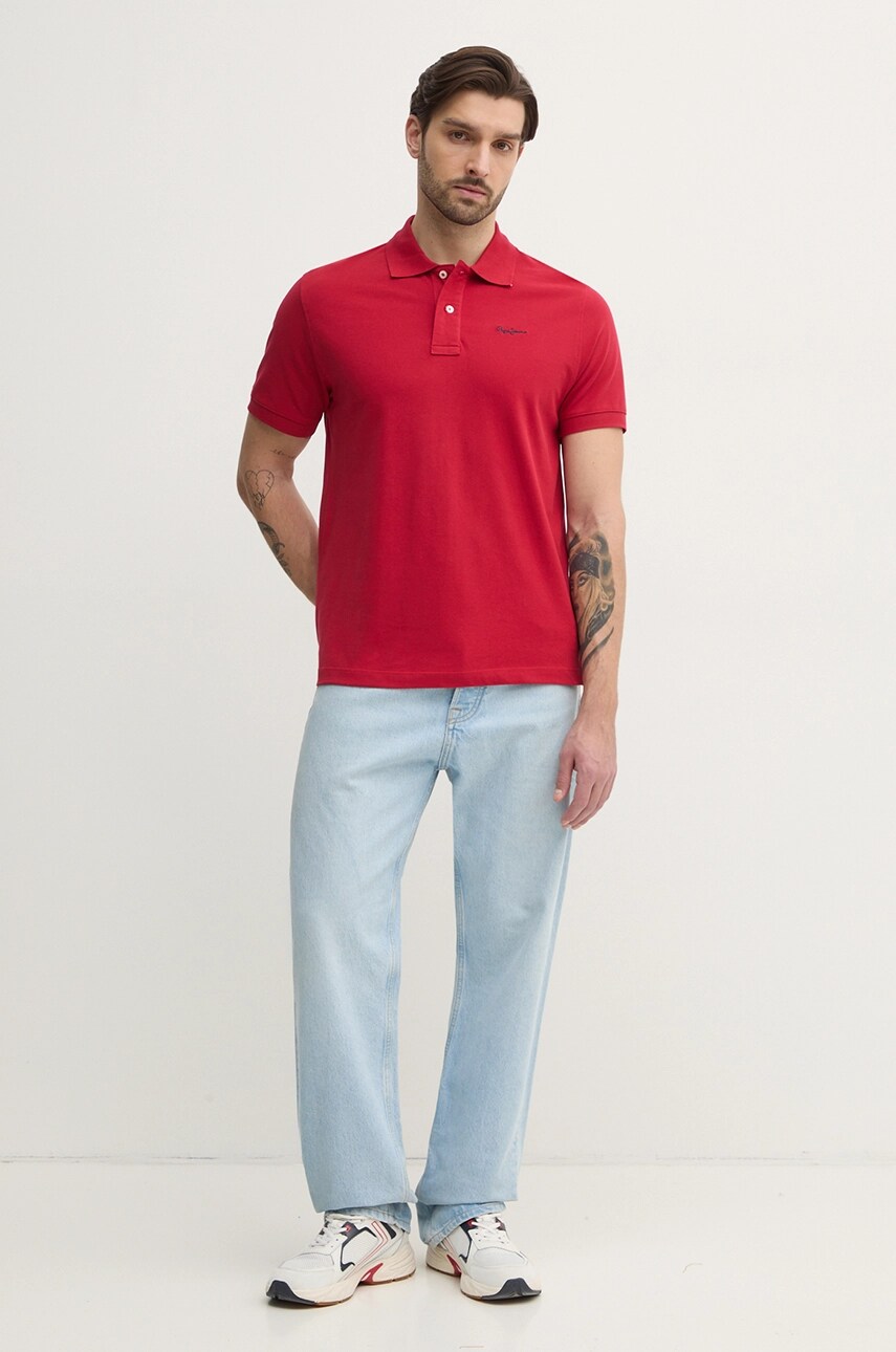 Бавовняне поло Pepe Jeans ESSENTIAL POLO CONTRAST LOGO чоловіче колір червоний однотонне PM542298