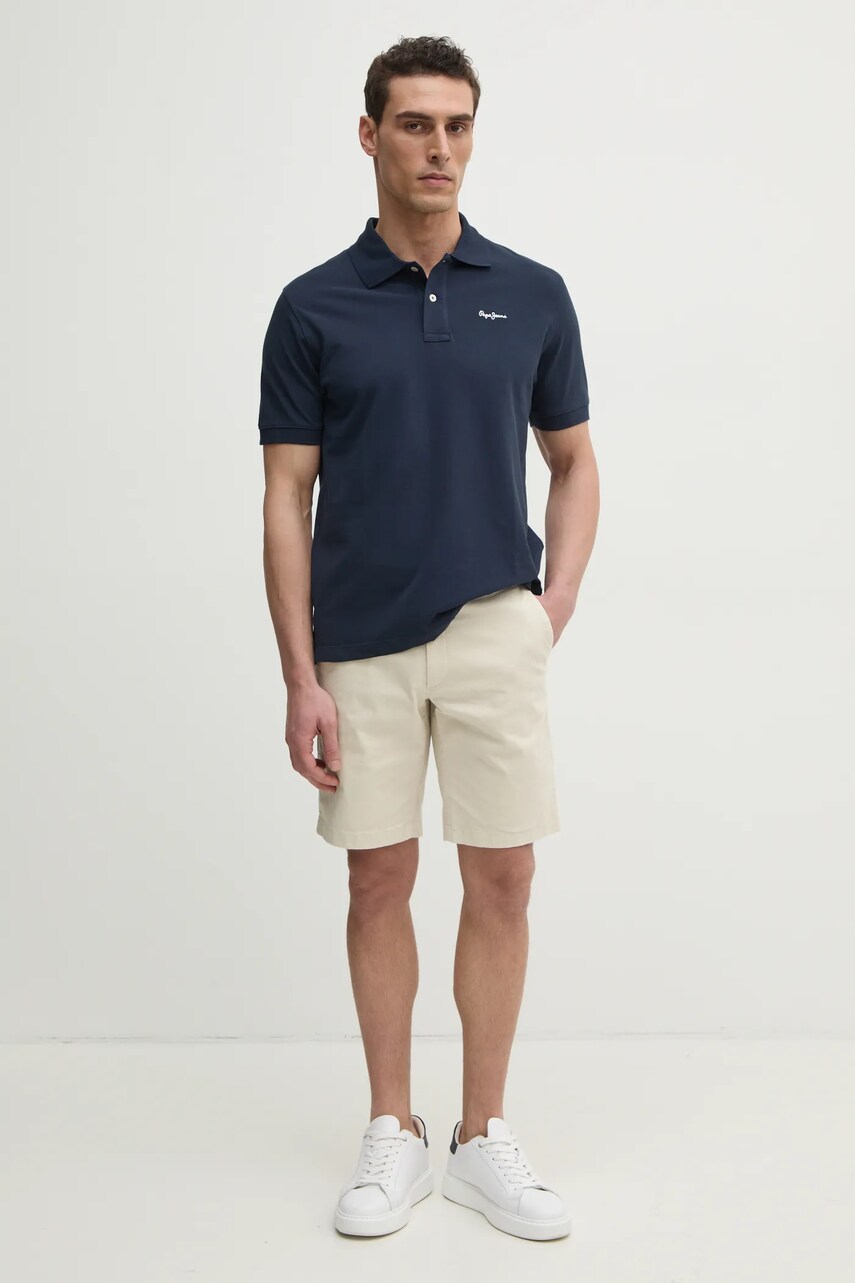 Бавовняне поло Pepe Jeans ESSENTIAL POLO CONTRAST LOGO чоловіче колір синій однотонне PM542298