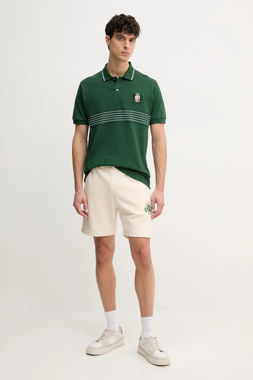 Бавовняне поло Lacoste чоловіче колір зелений з аплікацією PH0037