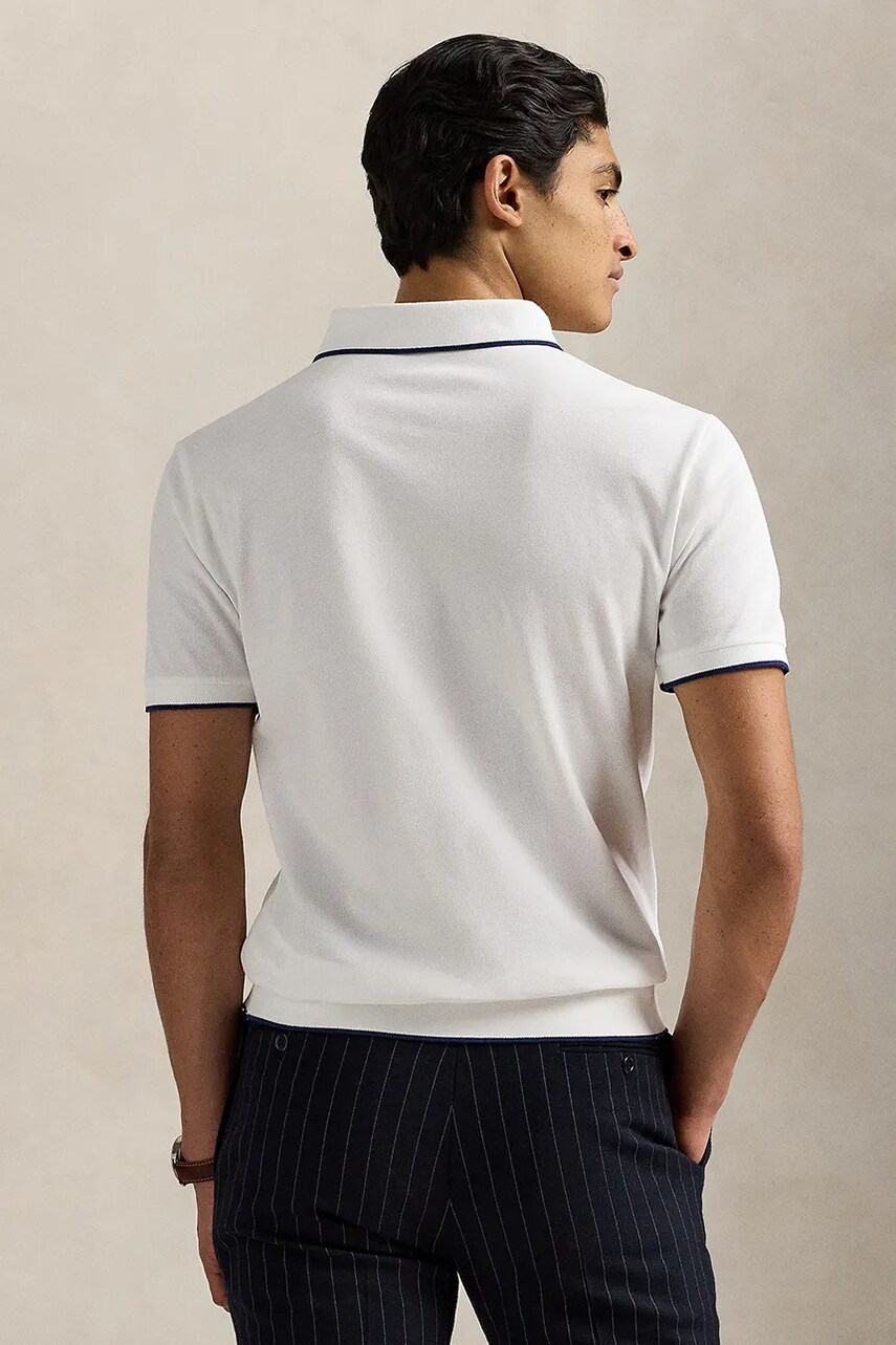 Бавовняне поло Polo Ralph Lauren чоловіче колір білий однотонне 710964535