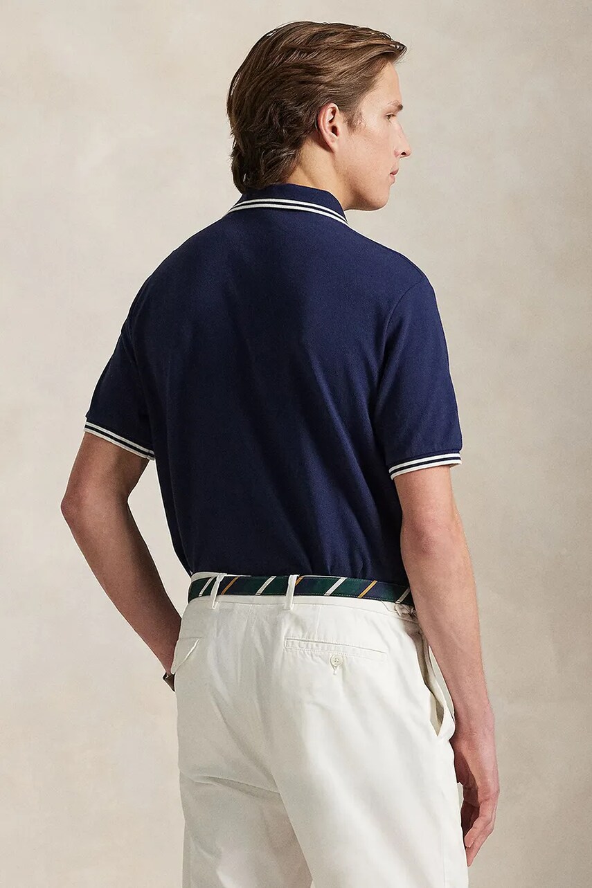 Бавовняне поло Polo Ralph Lauren чоловіче колір синій однотонне 710964976