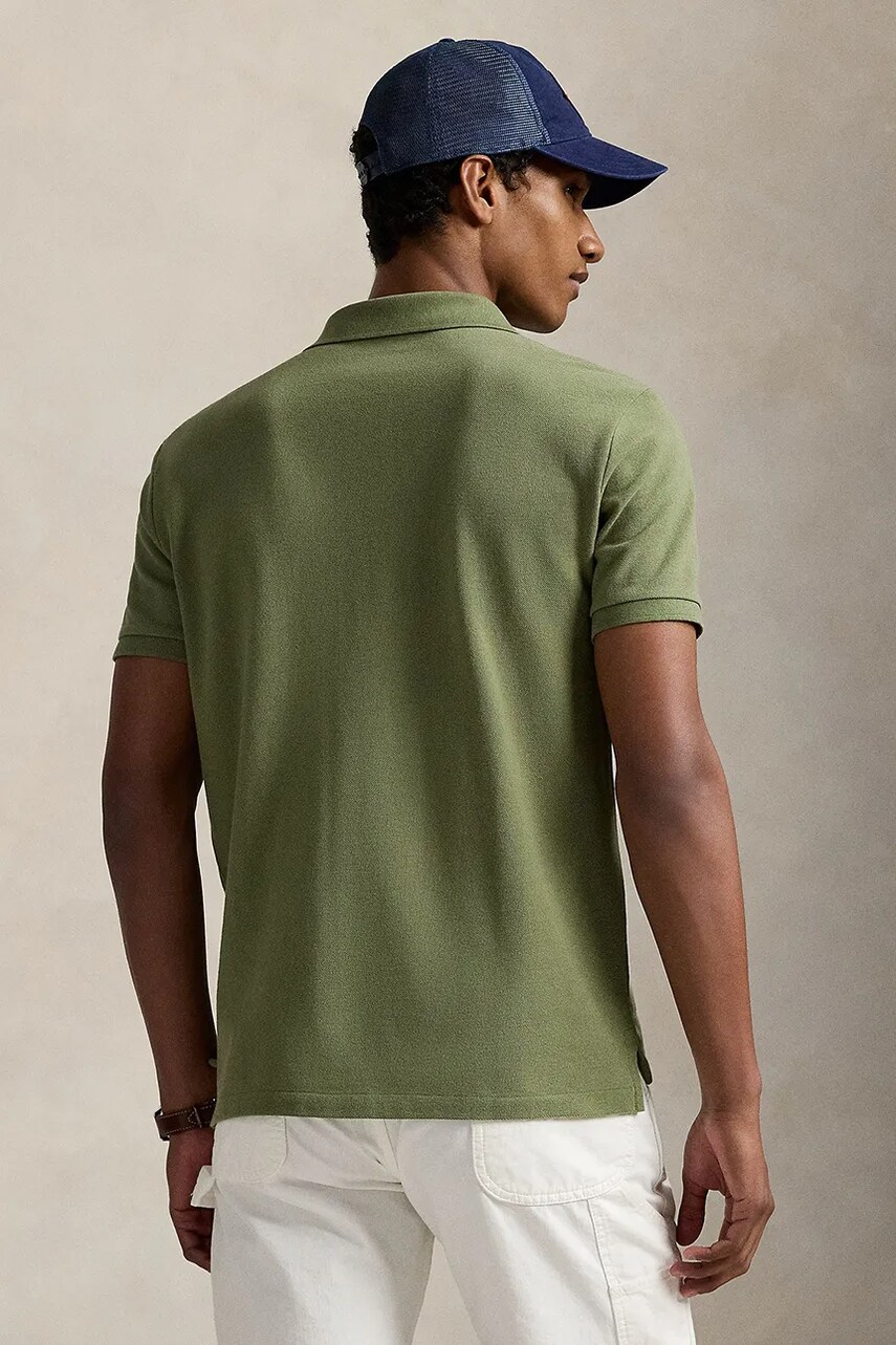 Бавовняне поло Polo Ralph Lauren чоловіче колір зелений однотонне 710969633