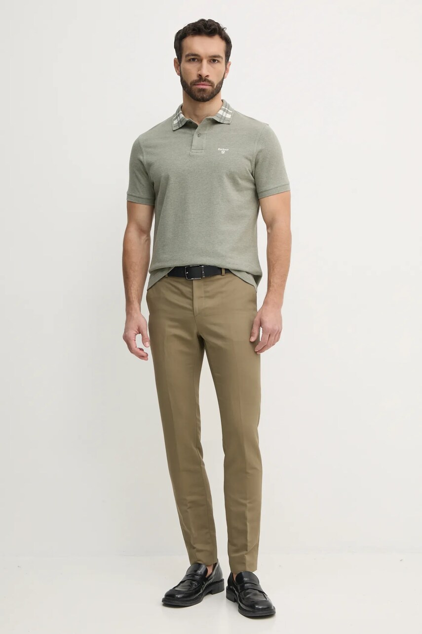 Бавовняне поло Barbour Trematon Tailored Fit Polo Shirt чоловіче колір зелений однотонне MML1452