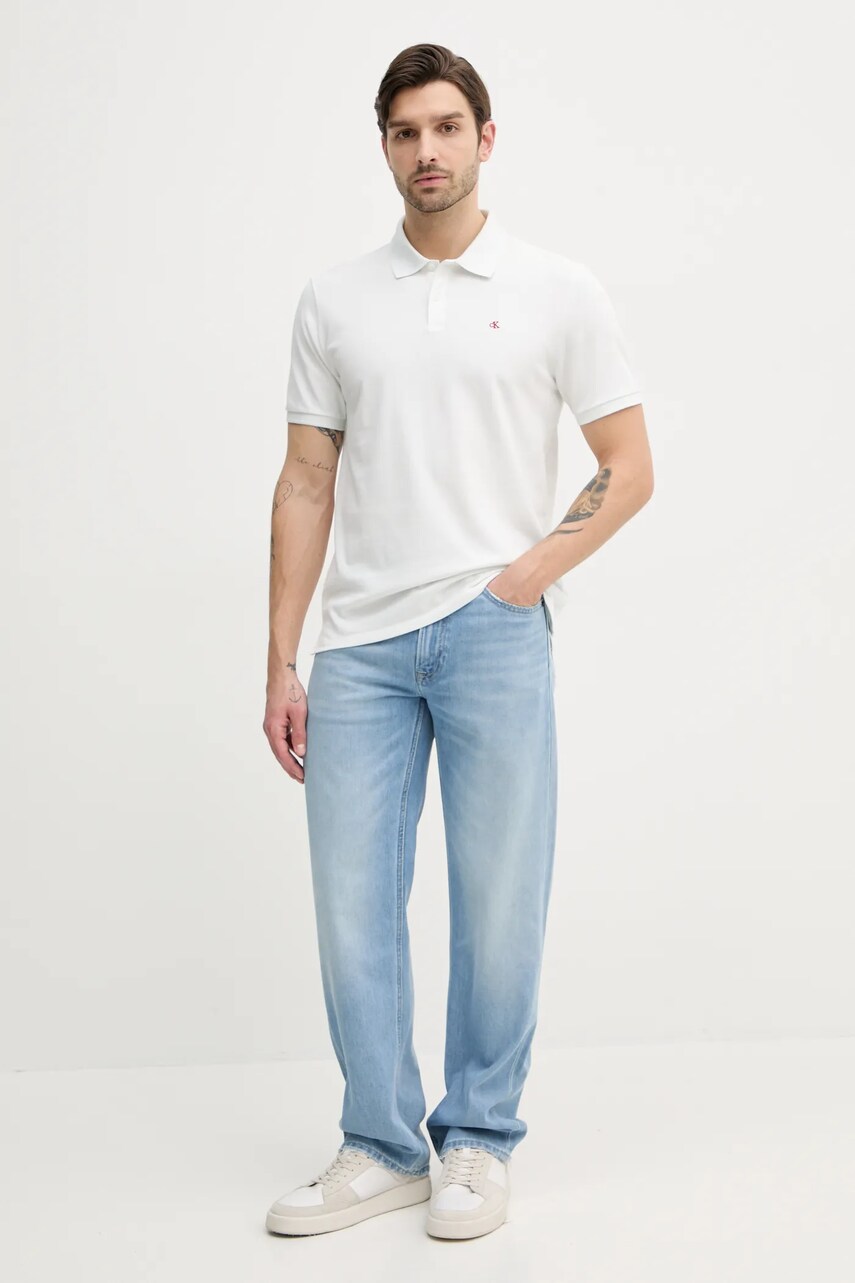 Бавовняне поло Calvin Klein Jeans чоловіче колір білий однотонне LV040EM269